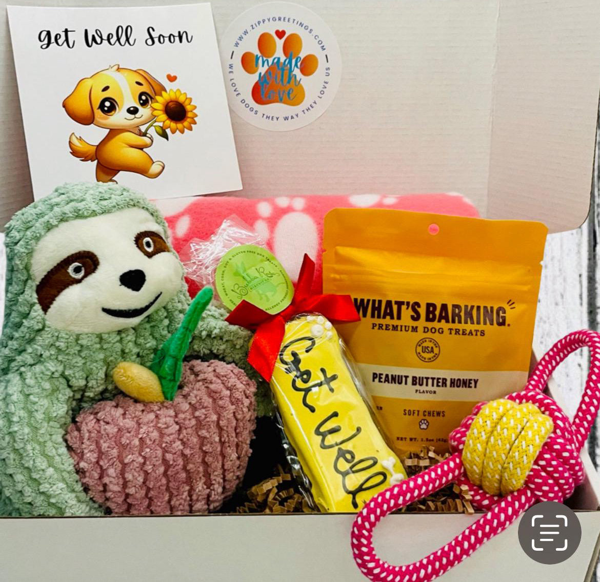 Slothy Love Get Well Pup Box, Small-Med Dog, Get Well Dog, Dog Care Package, Dog Gift Box, Dog Gift Basket, Dog Surgery Gift, Dog Get Well