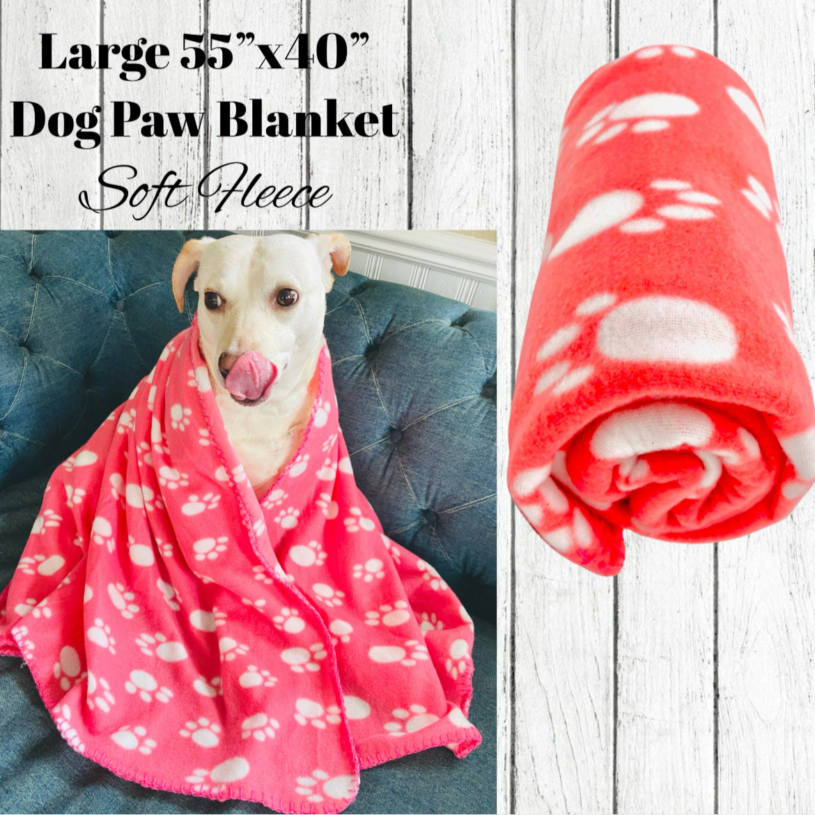 Large Dog Paw Fleece, Blanket Pink or Blue, Soft & Warm, Choose your Color