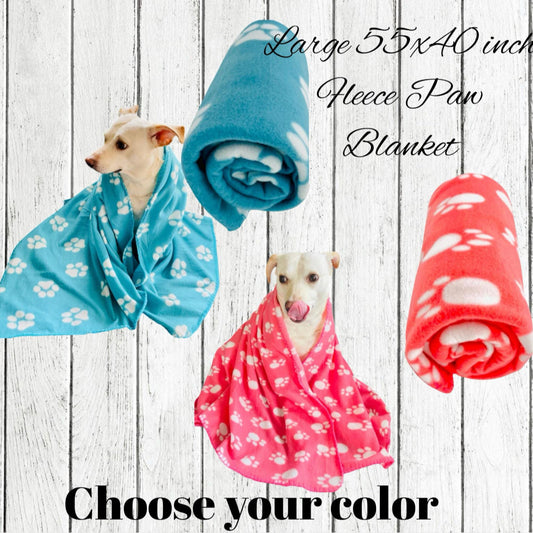 Large Dog Paw Fleece, Blanket Pink or Blue, Soft & Warm, Choose your Color